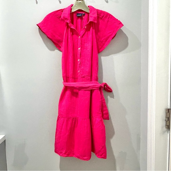 Gap Hot Pink Dress with flutter sleeves and pockets XS - Picture 1 of 6